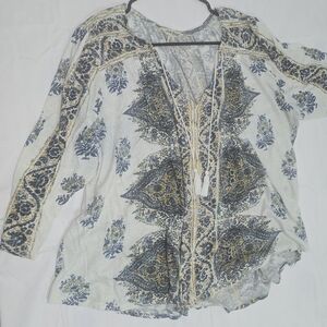 Lucky Brand Blue and Cream Floral Blouse